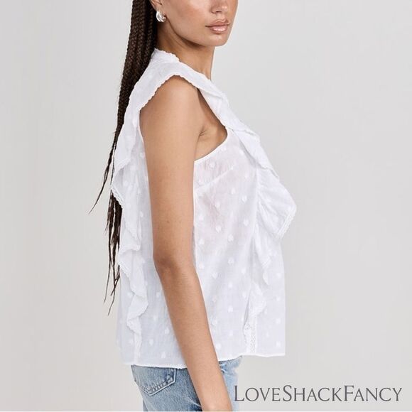 LoveShackFancy * NWT*Charlsie Sleeveless Embroidered Lace Flutter Top True White - Picture 4 of 10